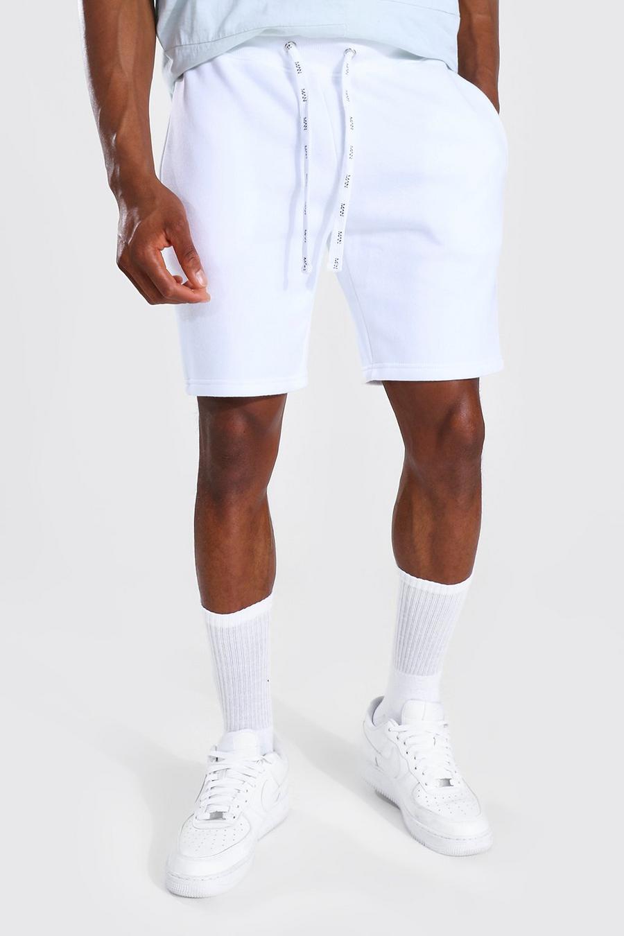 White Slim Fit Mid Jersey Shorts With Man Drawcords image number 1