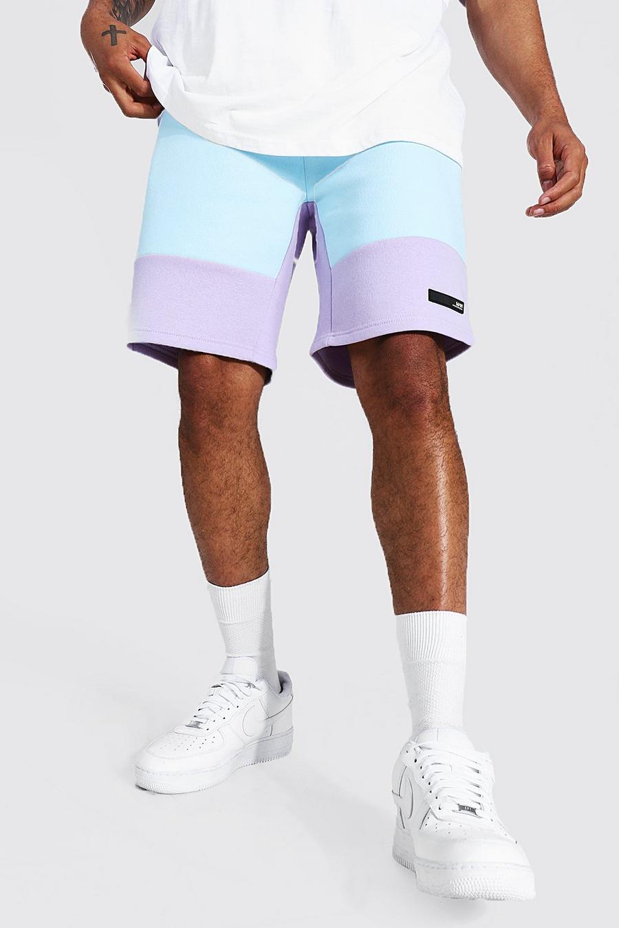 Lilac Regular Man Colour Block Shorts With Zips image number 1