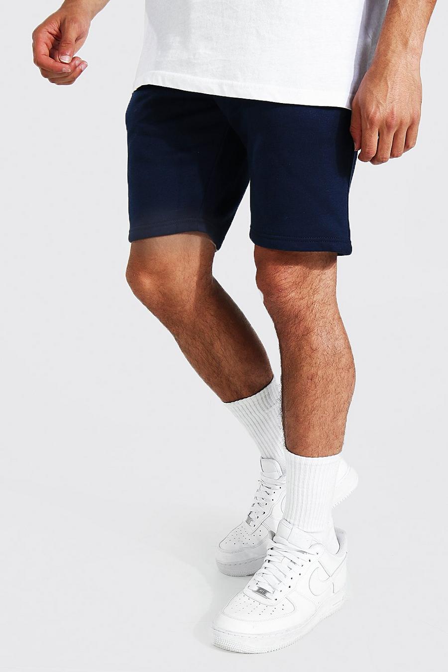Navy Slim Fit Jersey Shorts With Man Drawcords image number 1