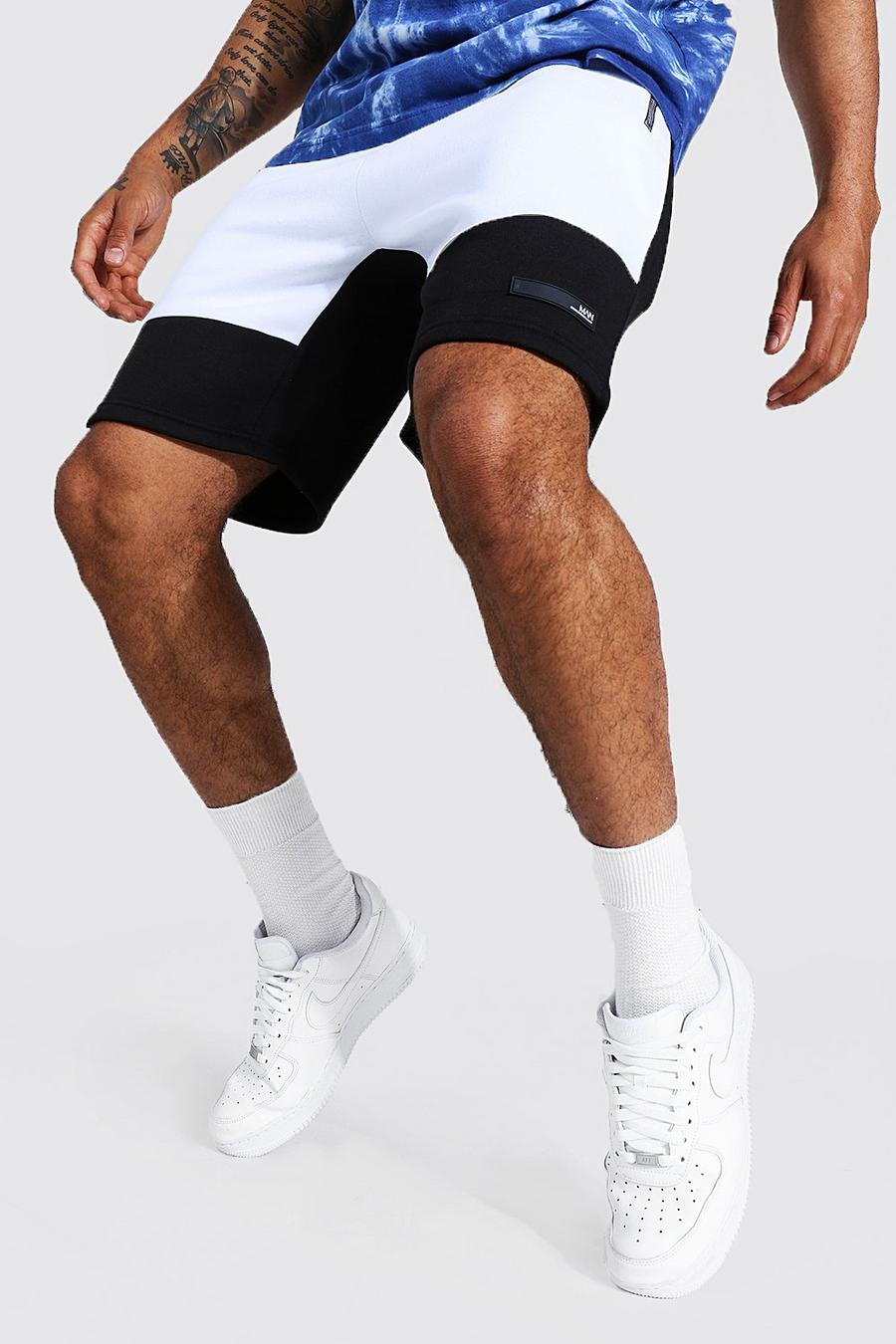 Black Regular Man Colour Block Shorts With Zips image number 1