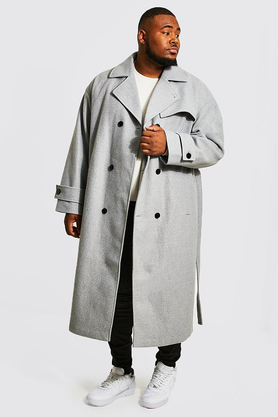 Grey Plus Double Breasted Trench Overcoat image number 1