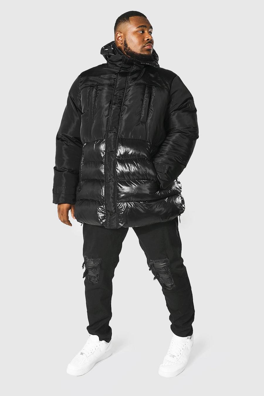 Black Plus Contrast Parka With Puffer Details image number 1