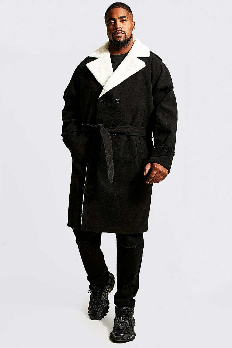 Black Plus Fully Borg Lined Trench Overcoat image number 1