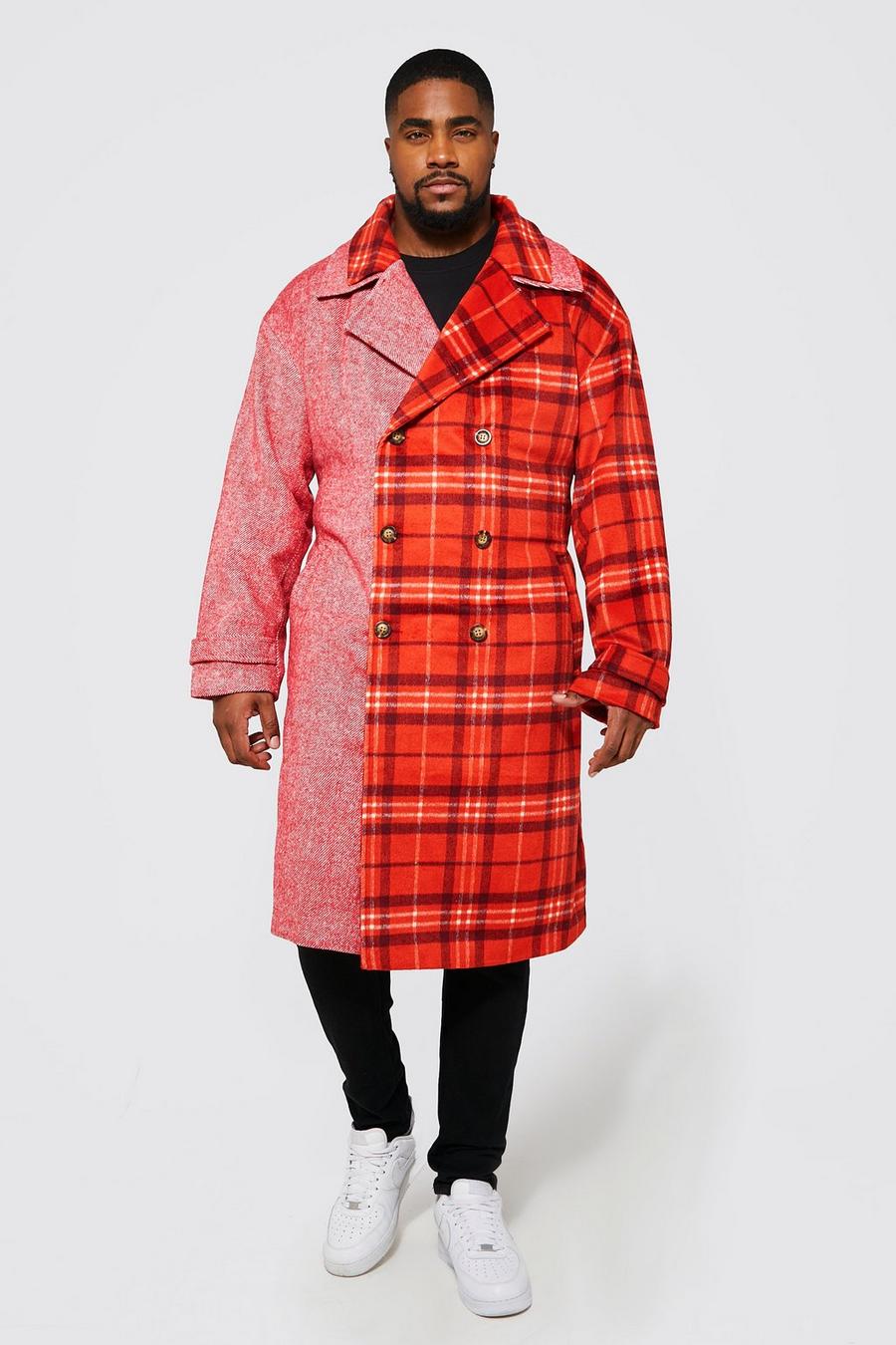 Grande taille - Manteau cache-cœur long bicolore à carreaux, Red image number 1