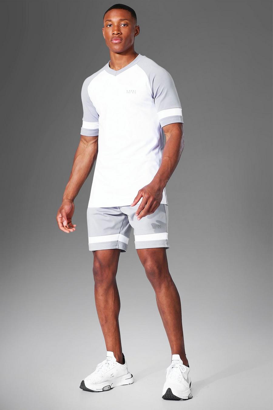 Grey Man Active Raglan Colour Block Shorts Set image number 1
