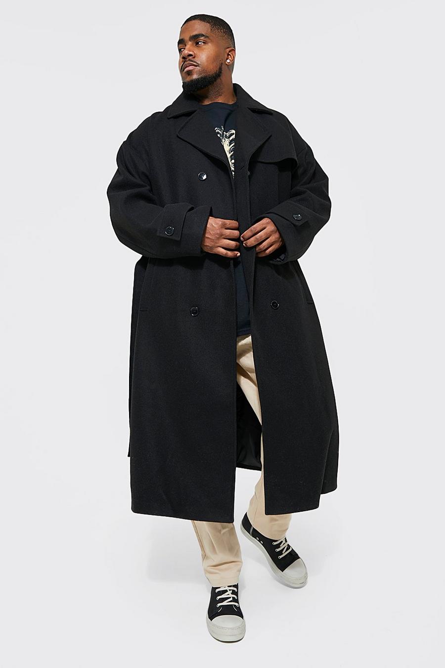 Black Plus Double Breasted Trench Overcoat image number 1