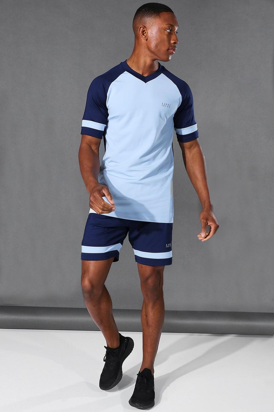 Man Active Raglan Colorblock Shorts-Set, Navy image number 1