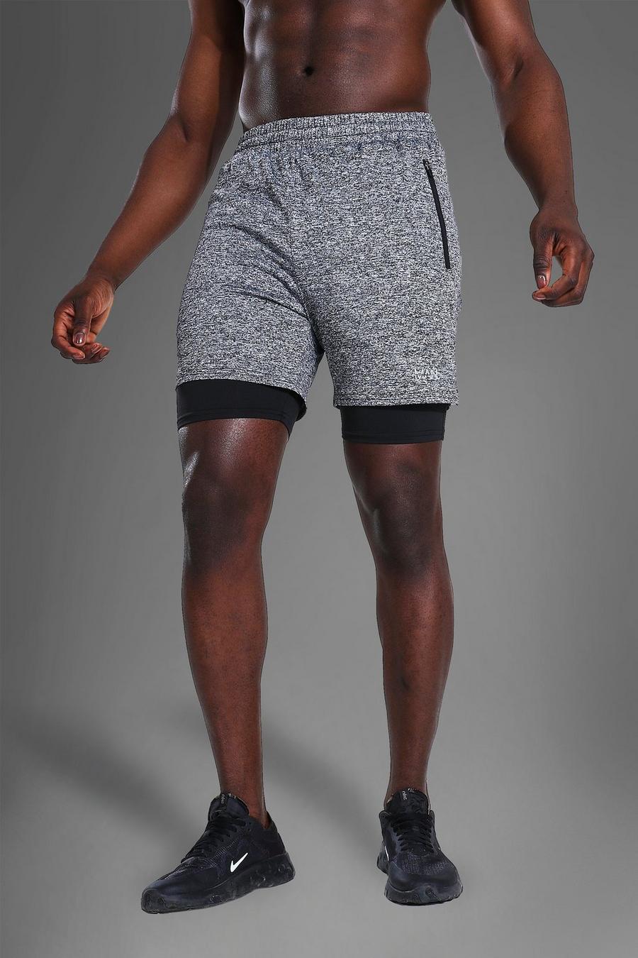 Black Man Active Gym Lightweight Marl 2-In-1 Short image number 1