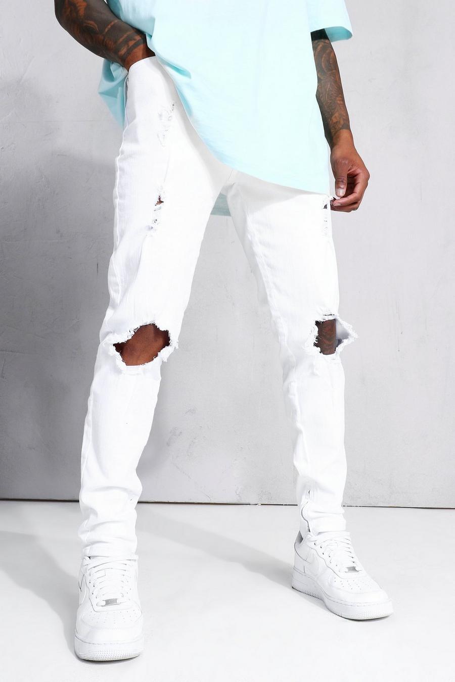 Jeans skinny elasticizzati con strappi alle ginocchia, Bianco image number 1
