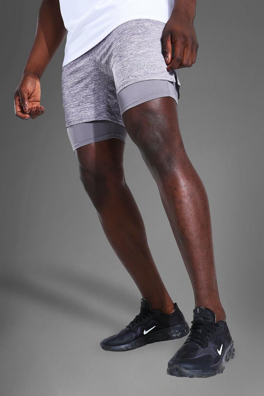 Pantaloncini leggeri 2 in 1 Man Active in mélange, Grey image number 1