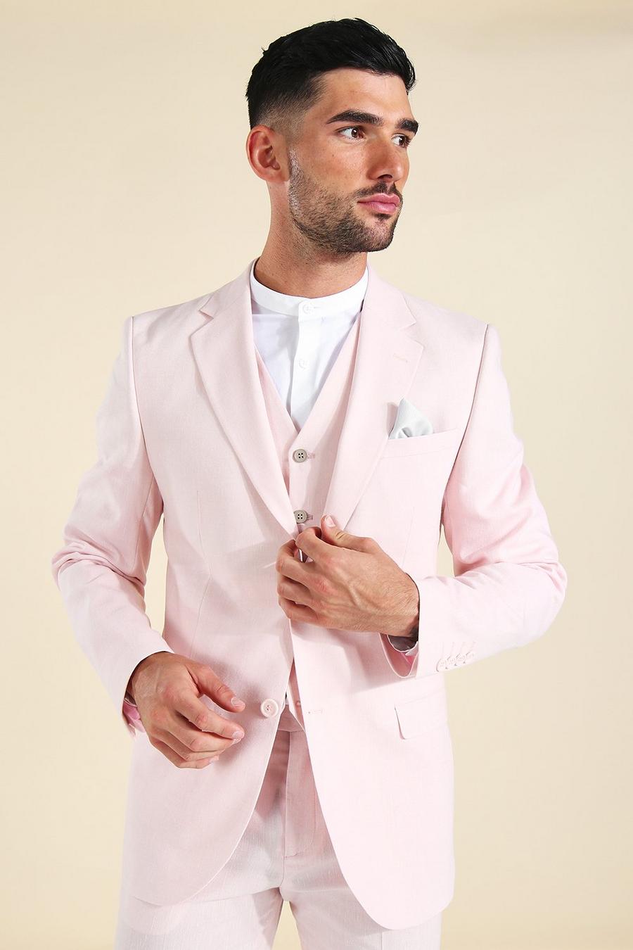 Pink Linen Skinny Single Breast Suit Jacket image number 1