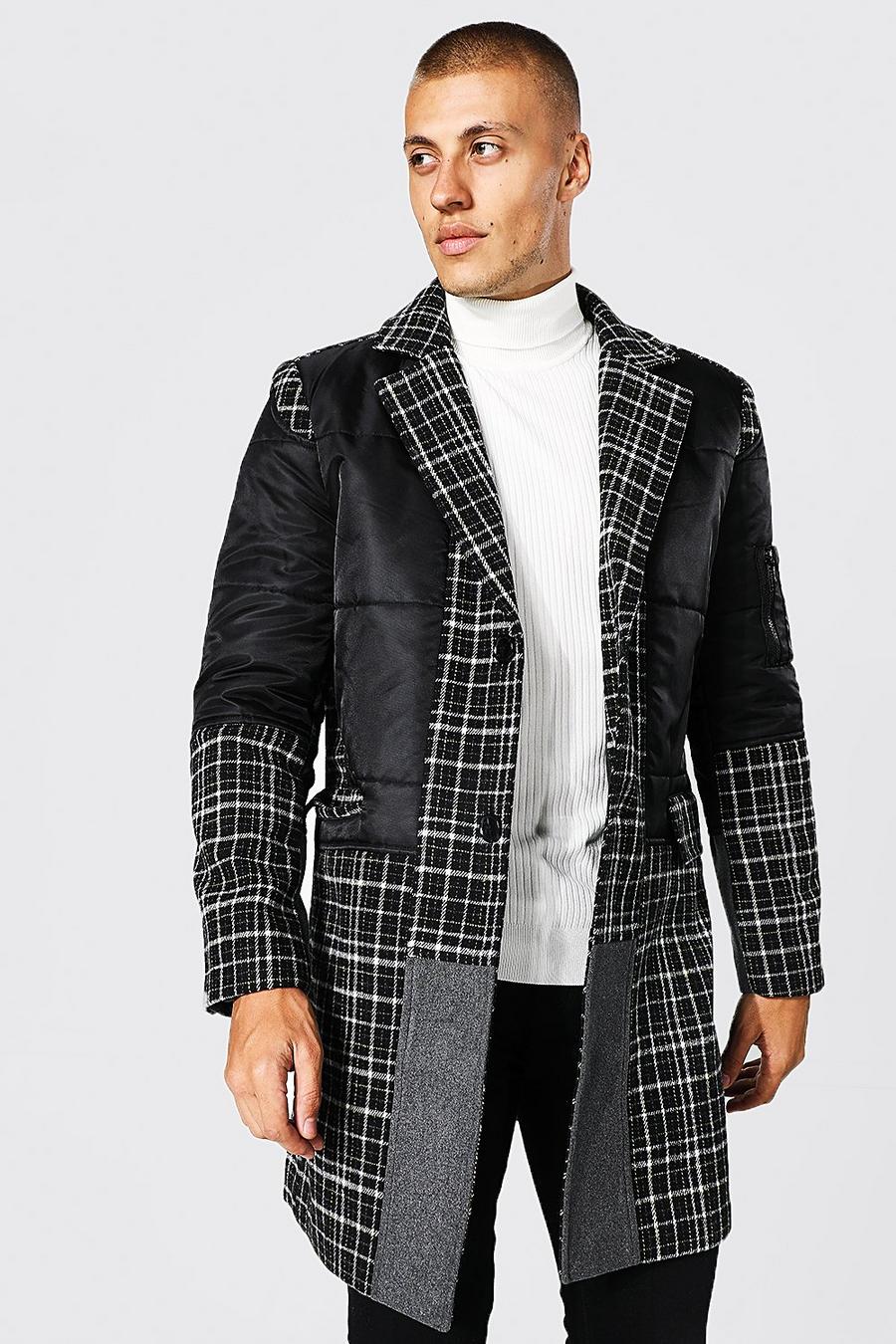 Grey Mixed Fabric Check Single Breasted Overcoat image number 1