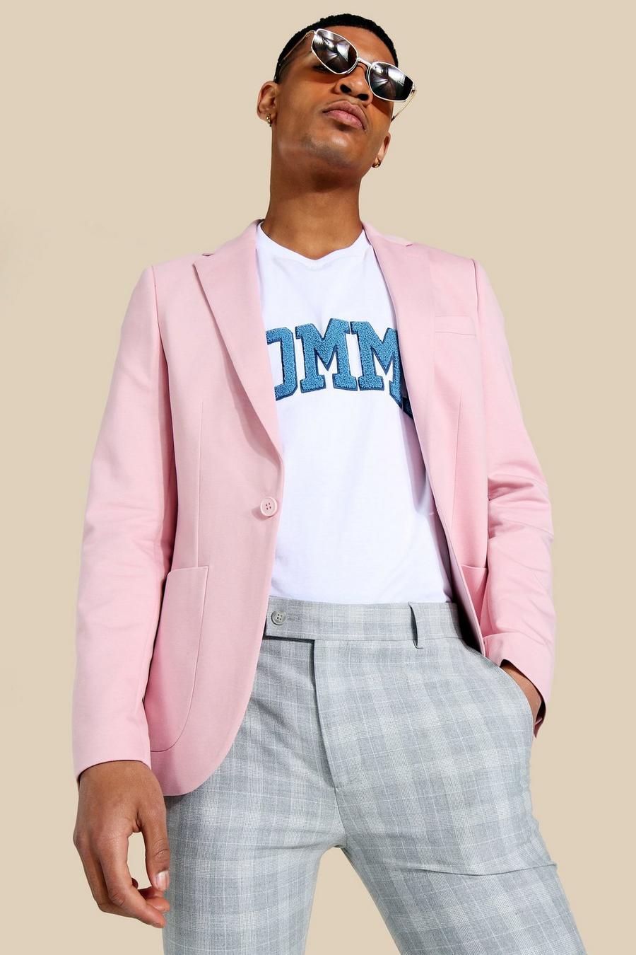 Pale pink Skinny Fit Jersey Blazer image number 1