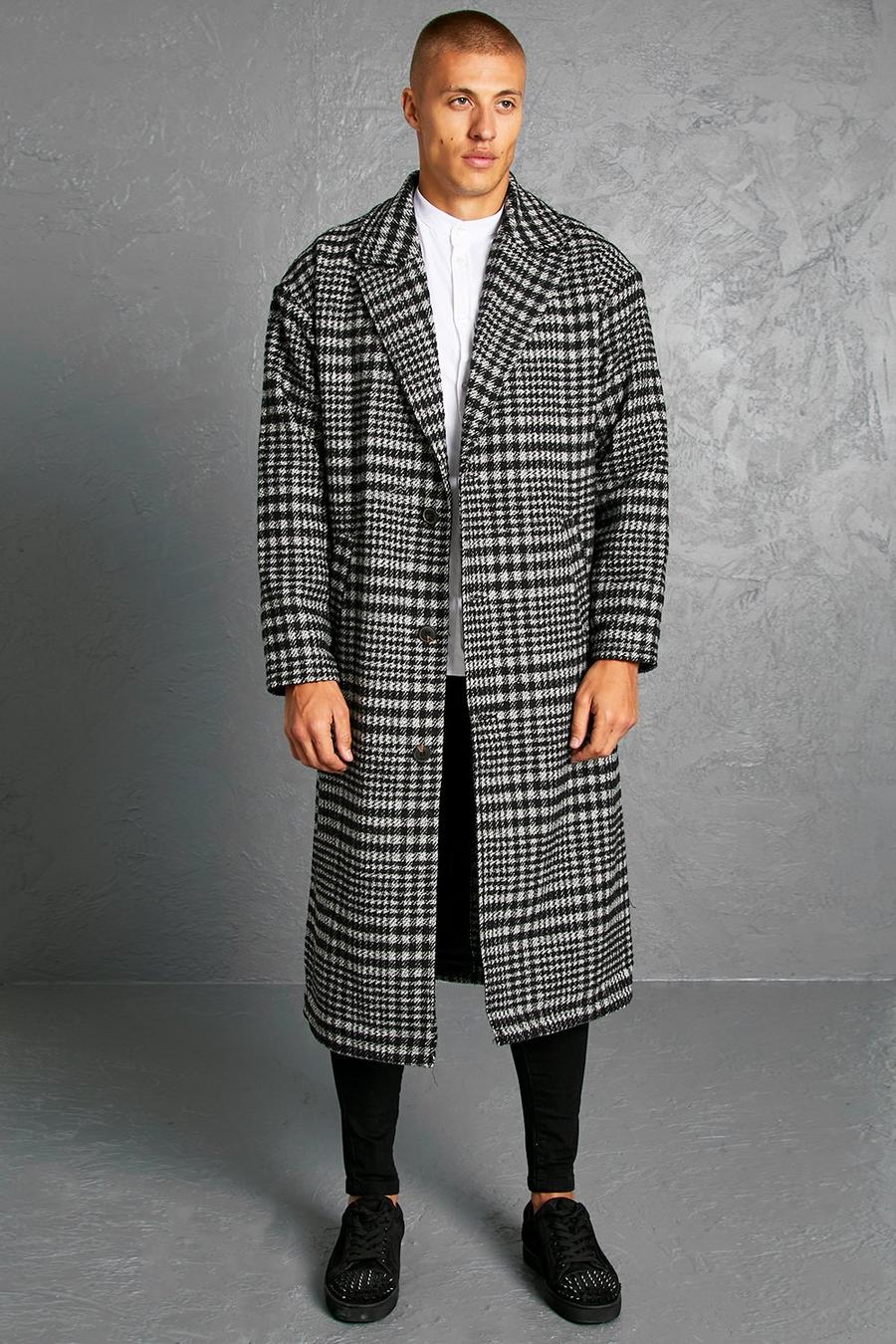 Charcoal Pow Check Single Breasted Longline Overcoat image number 1