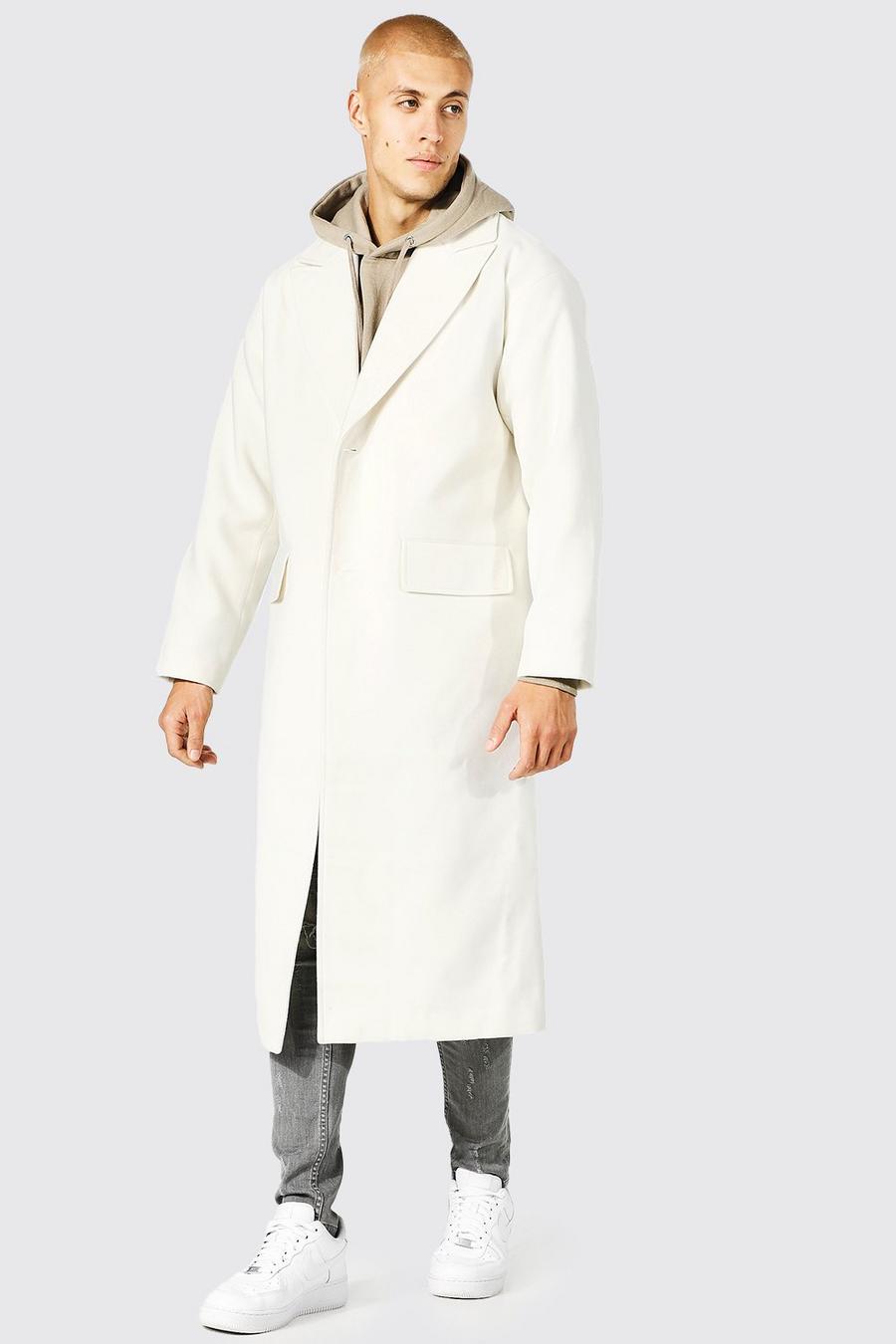White Single Breasted Mid Overcoat image number 1