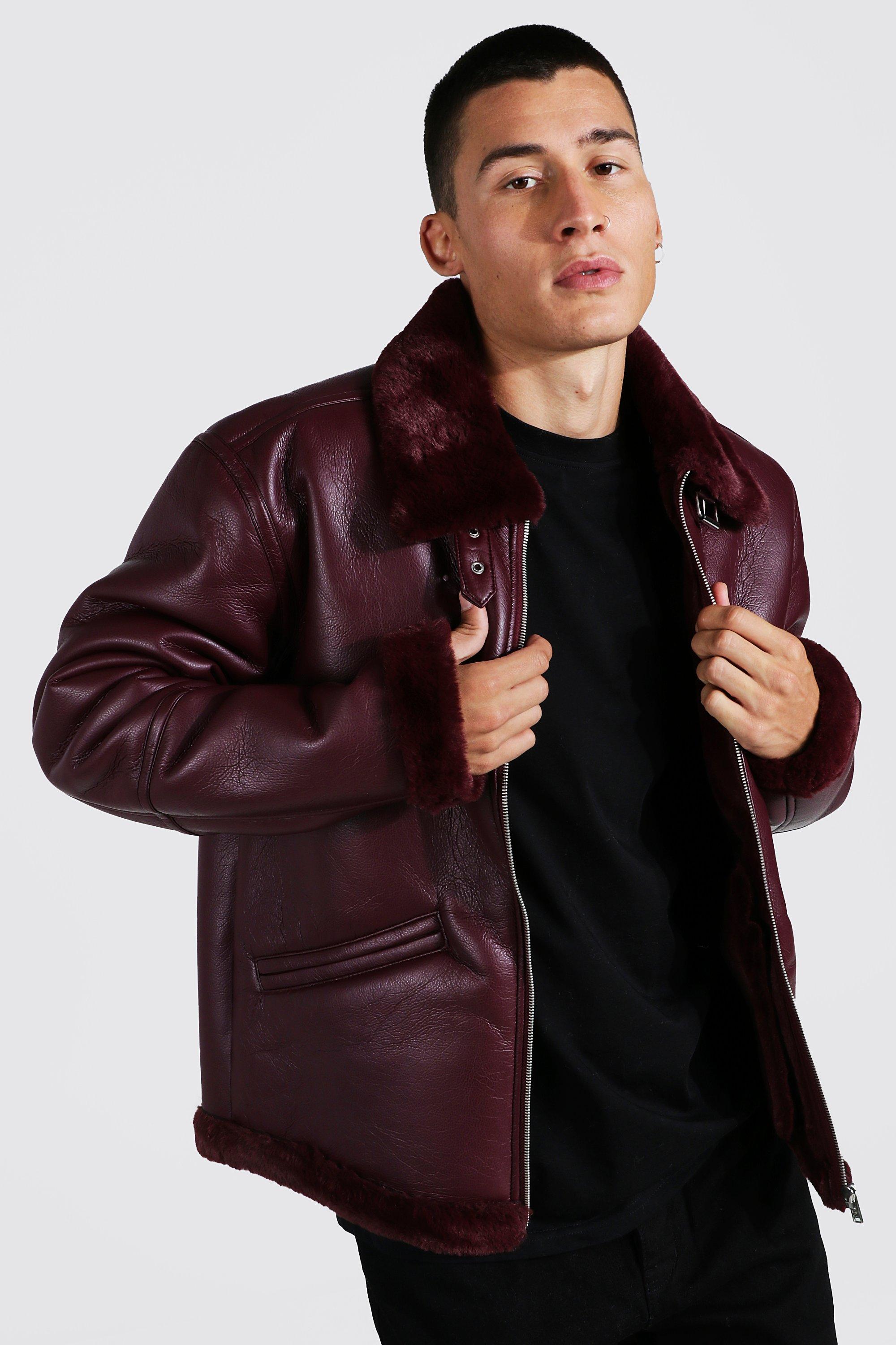 Faux fur clearance leather jacket men