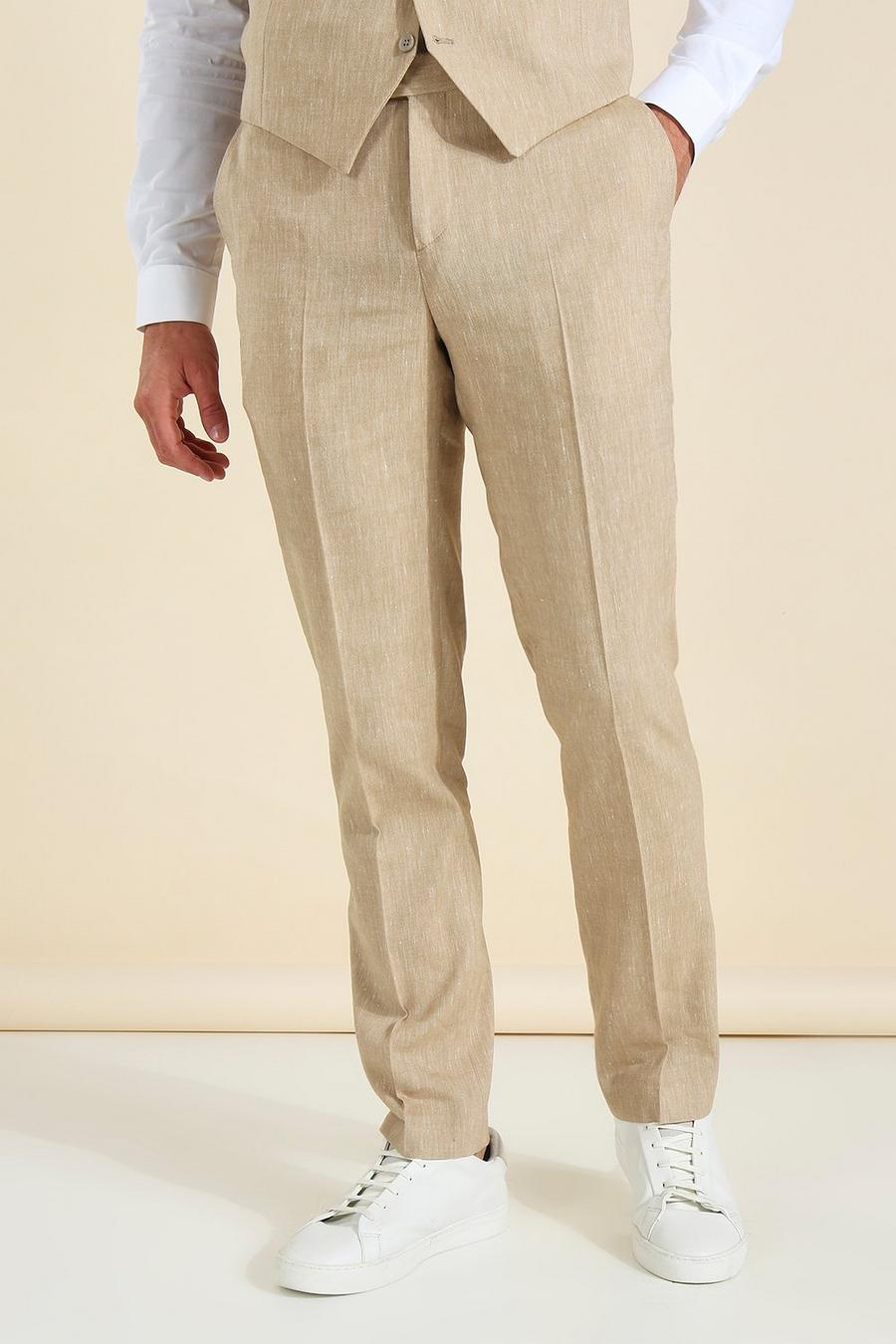 Pantalon de costume slim effet lin, Brown image number 1