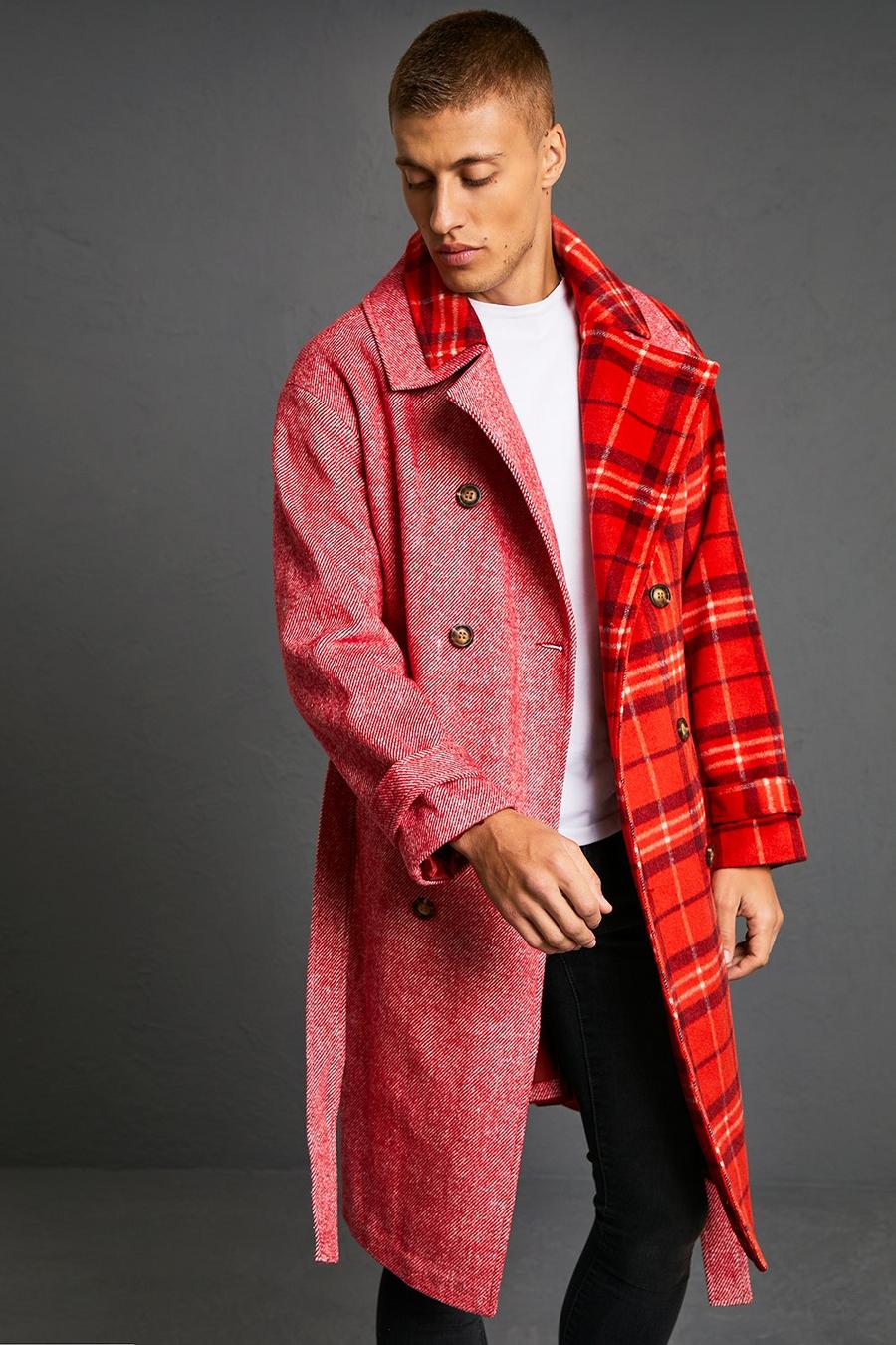 Red Spliced Check Double Breasted Overcoat image number 1