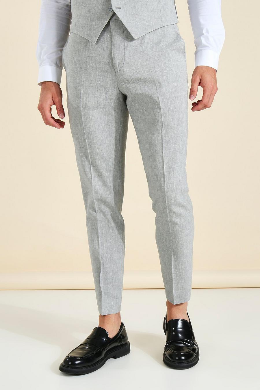 Grey Linen Skinny Crop Suit Trousers image number 1