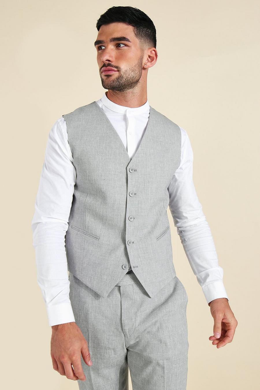 Grey Enkelknäppt kostymväst i linnetyg image number 1