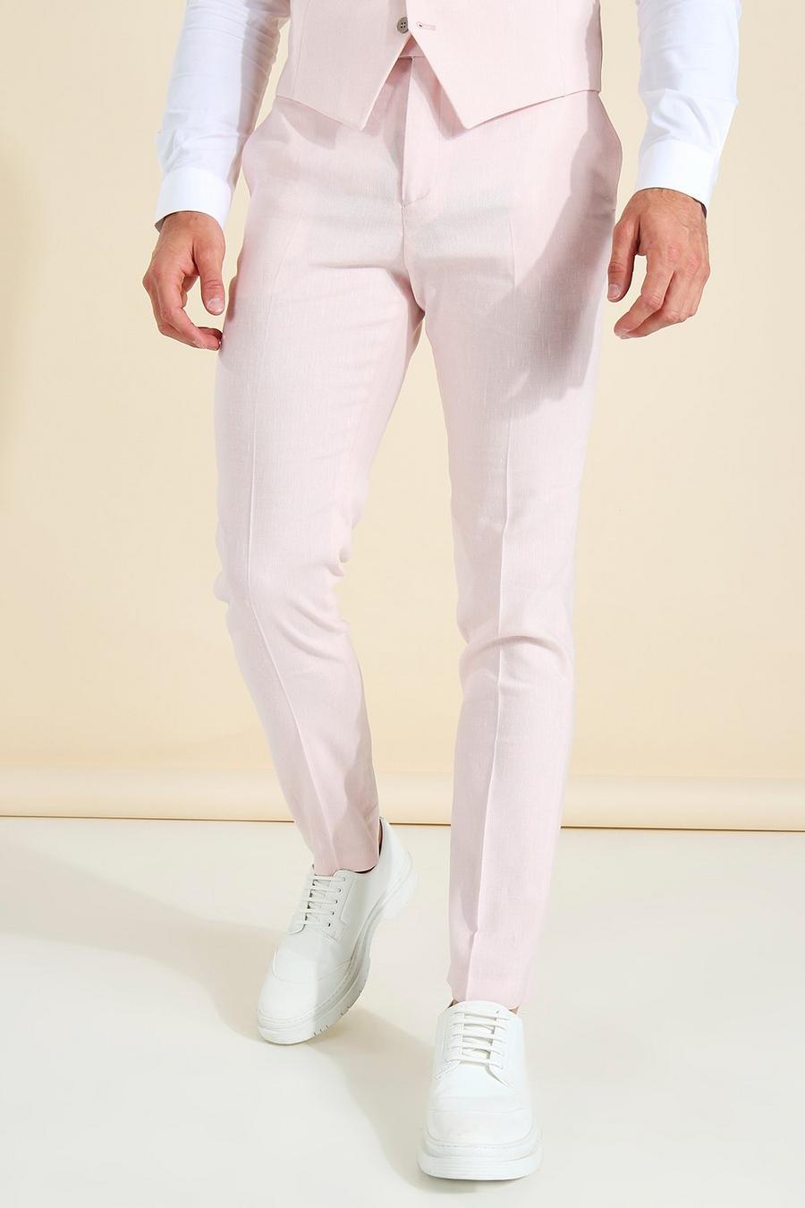 Pink Linen Skinny Crop Suit Trousers image number 1