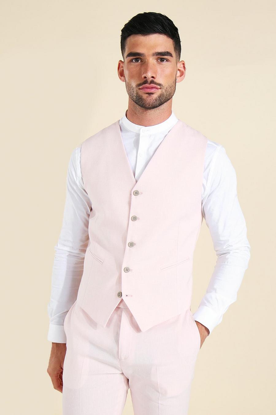 Pink Enkelknäppt kostymväst i linnetyg image number 1