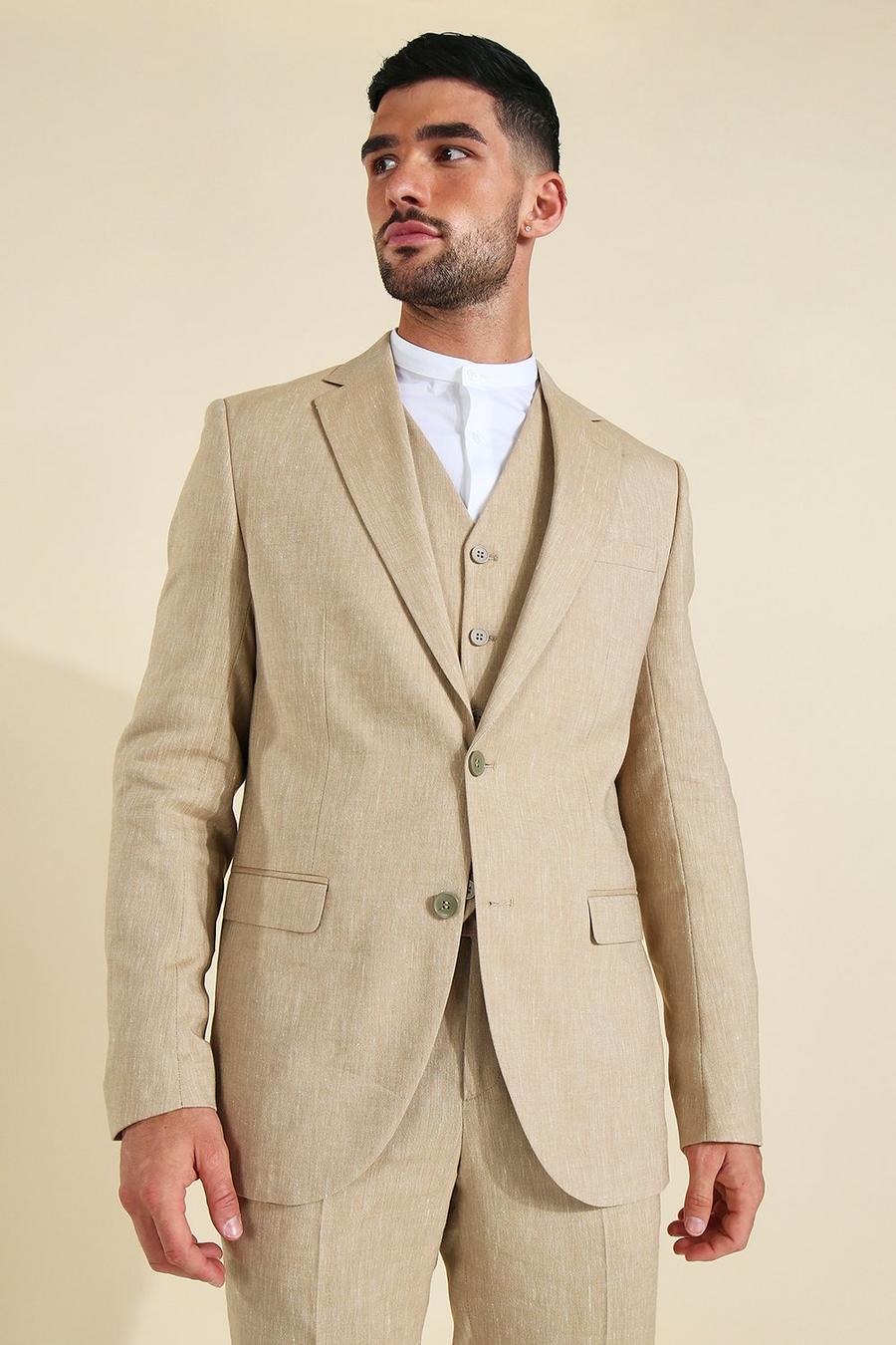 Brown Linen Slim Single Breast Suit Jacket image number 1