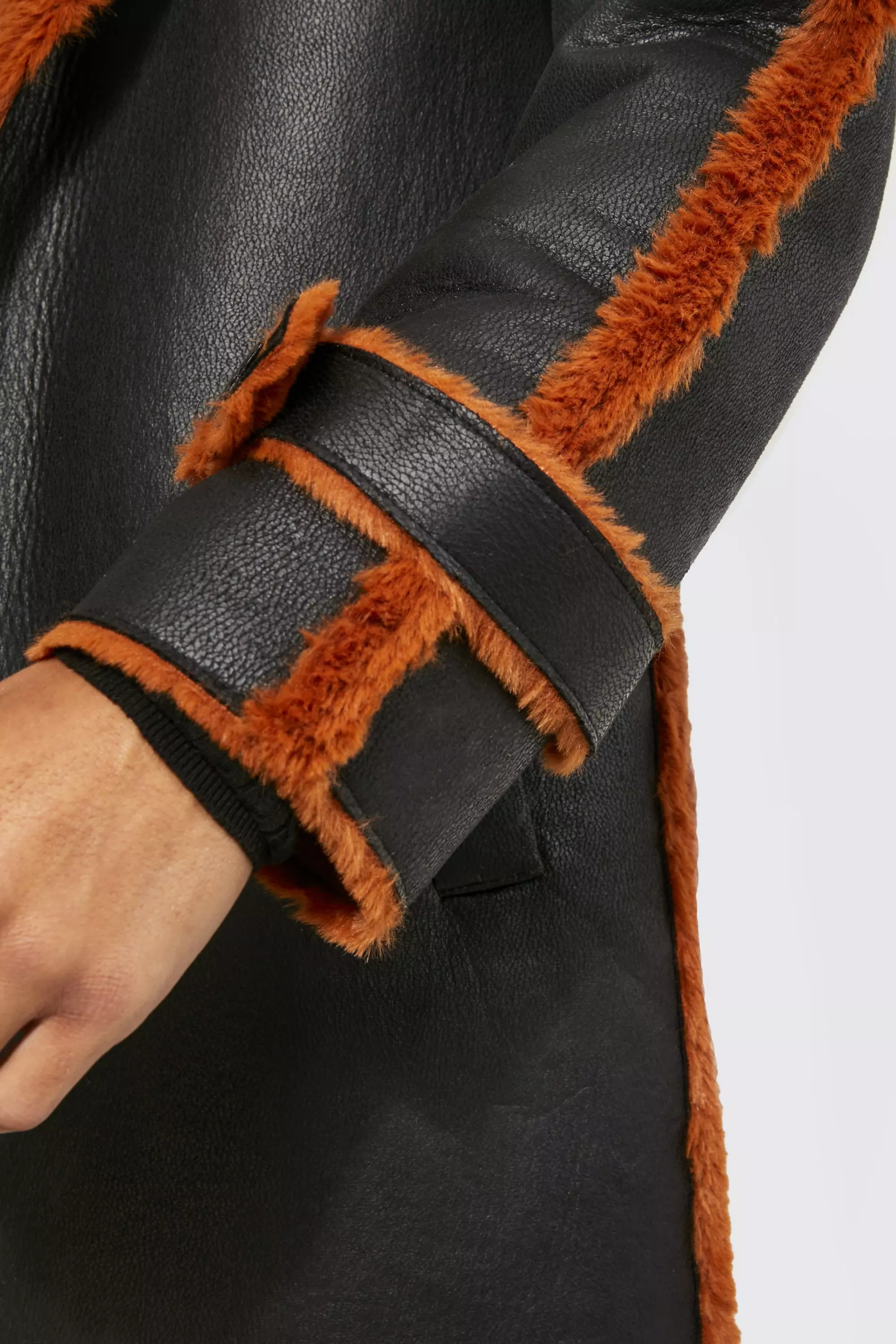 Leather Look Rust Faux Fur Longline Aviator