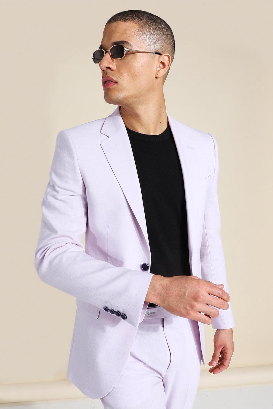 Lilac purple Linen Skinny Single Breast Suit Jacket