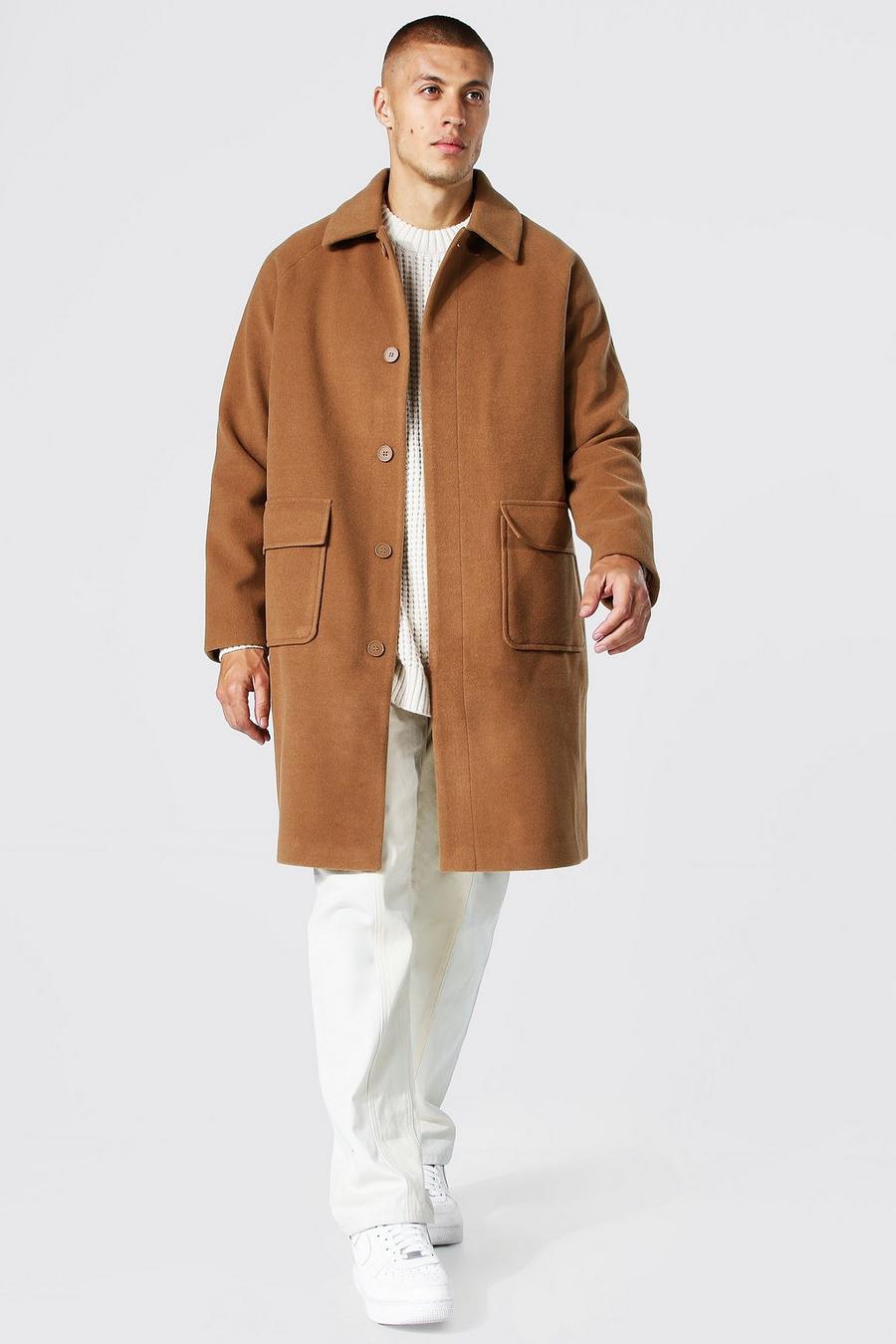 Camel Single Breasted Collared Overcoat image number 1