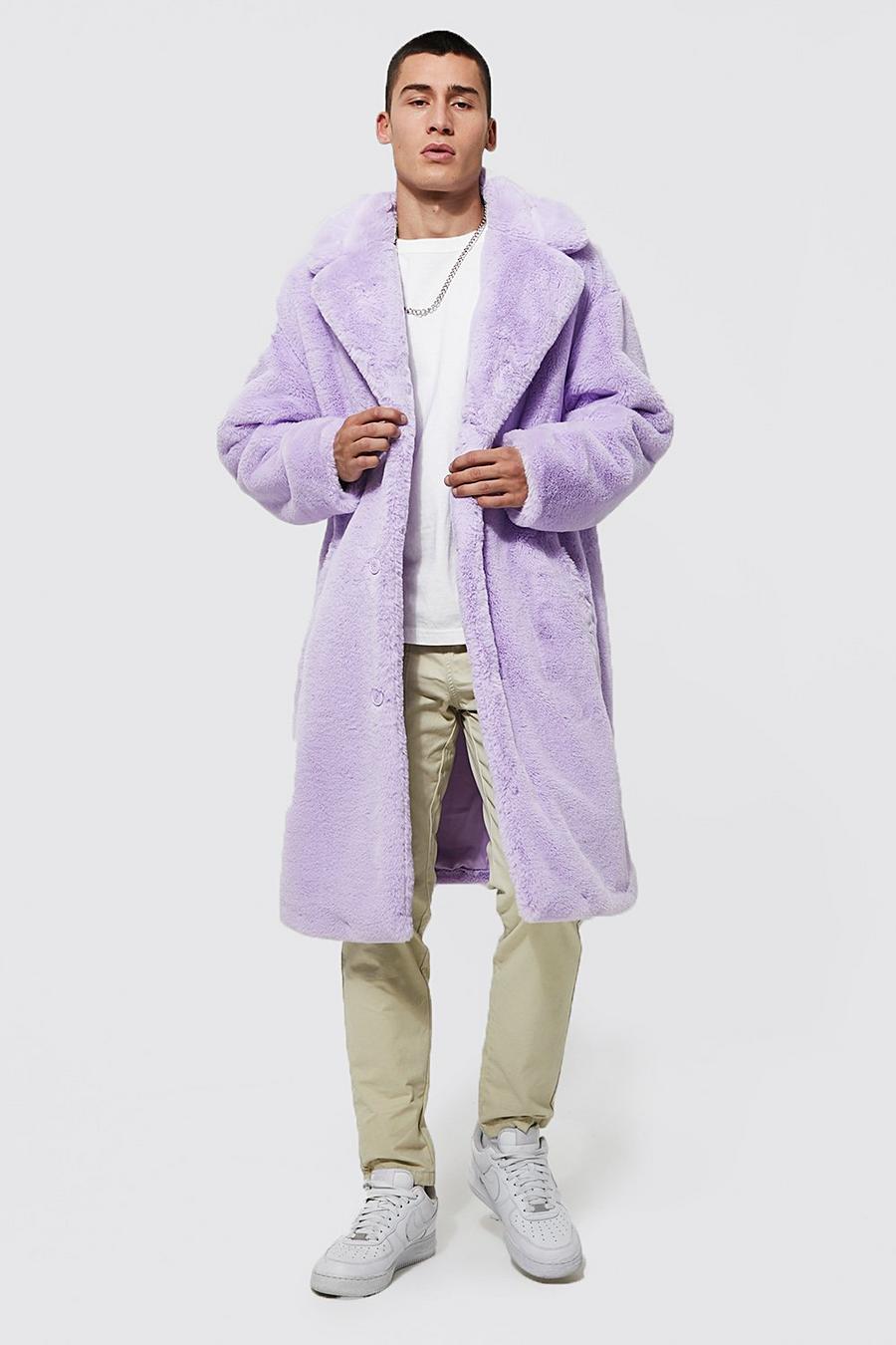 Lilac Plain Faux Fur Coat image number 1