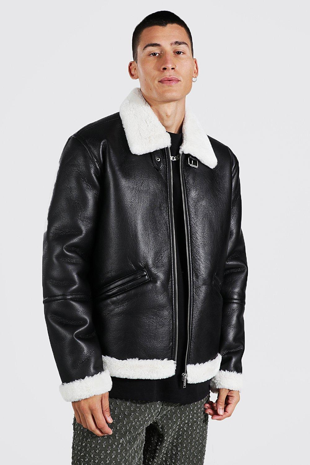 black leather look aviator jacket