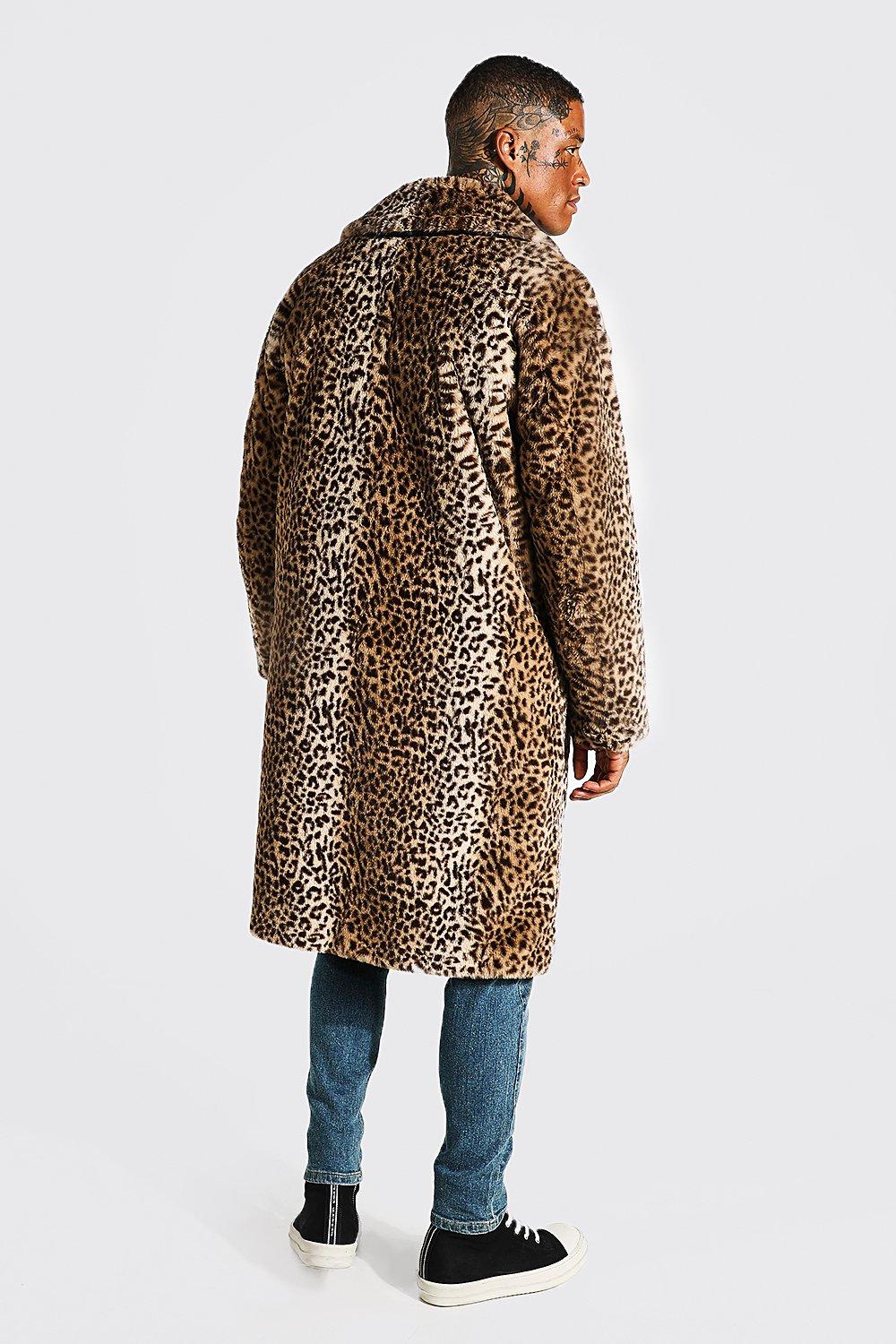 Leopard Print Faux Fur Coat, Animal Print Full Length Fake Fur