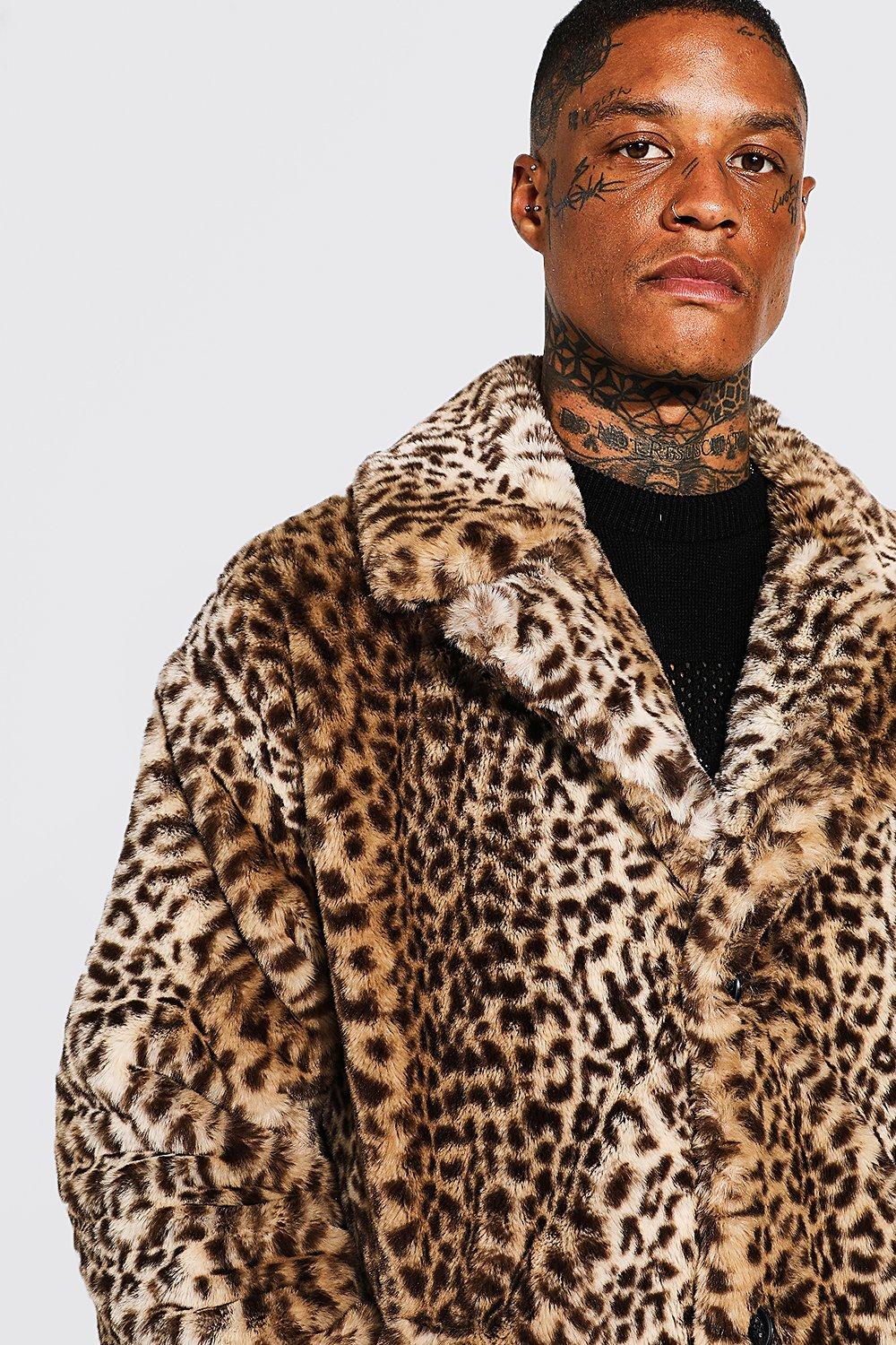 Leopard Print Faux Fur Longline Coat