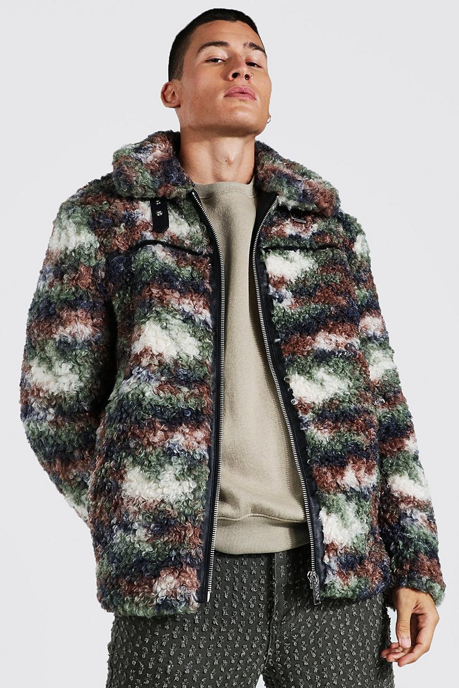 Khaki Camo Sherpa Aviator With Leather Look Trim image number 1