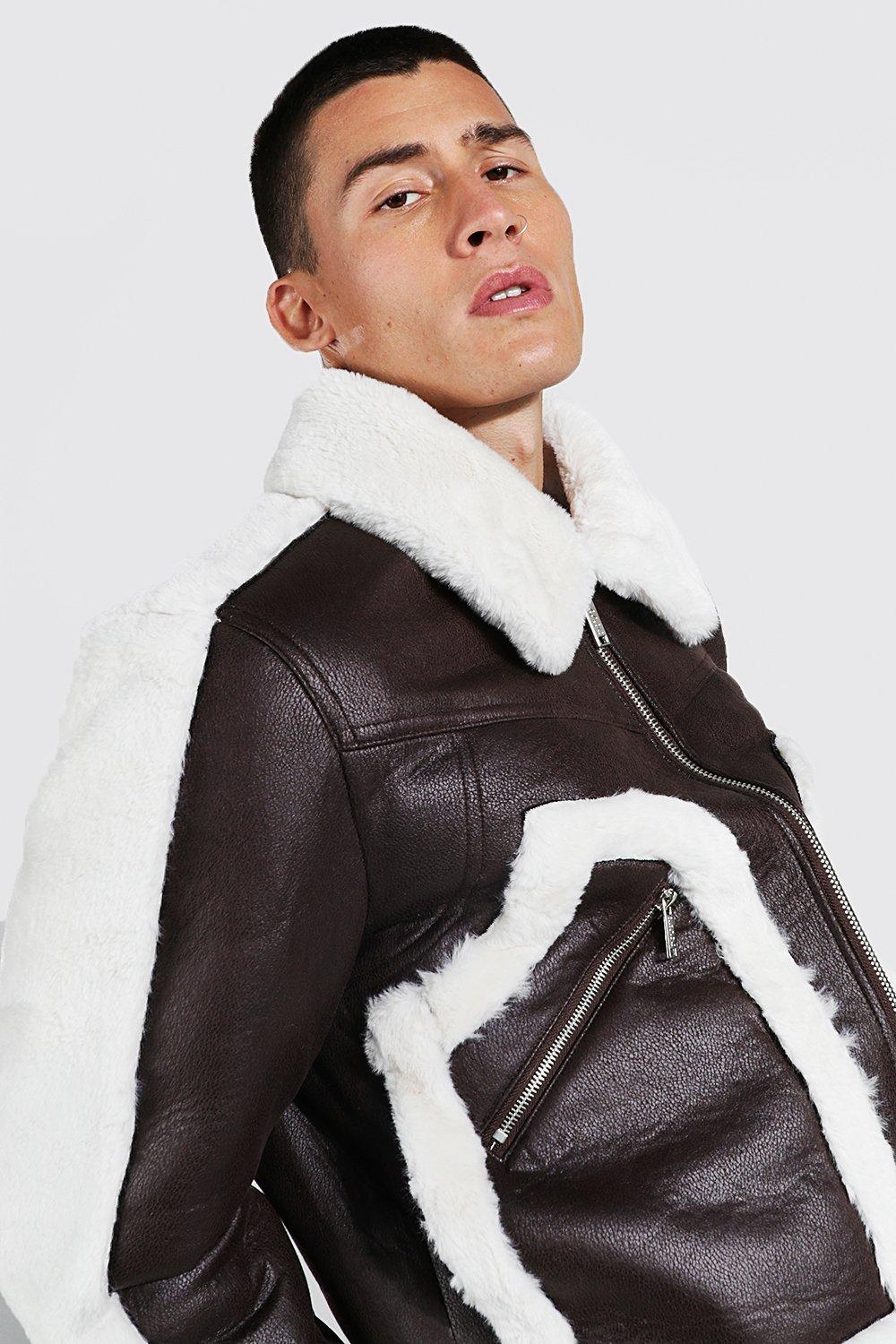 Mens leather jacket with hotsell fur trim