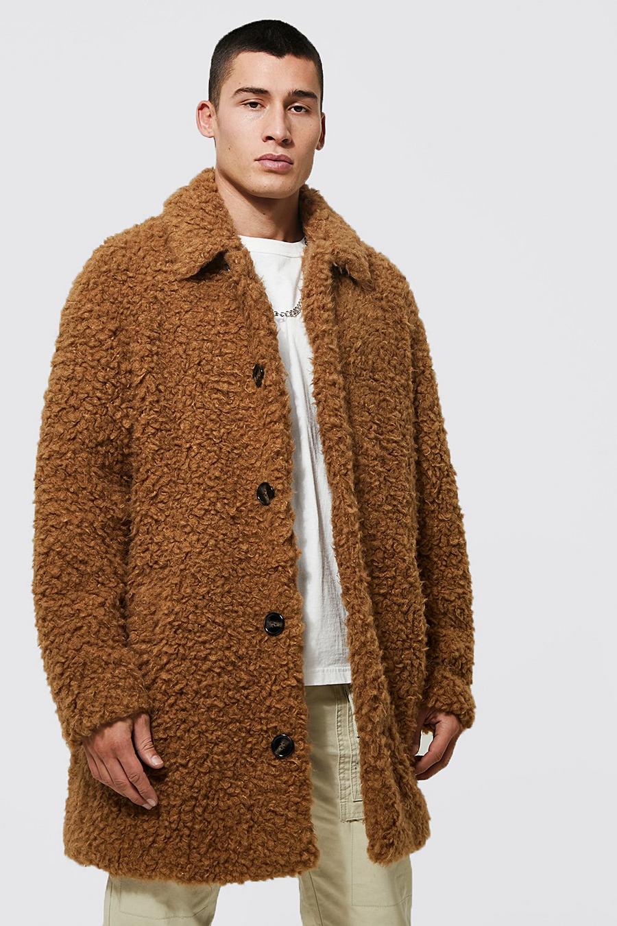 Tan brown Teddy Faux Fur Single Breasted Jacket