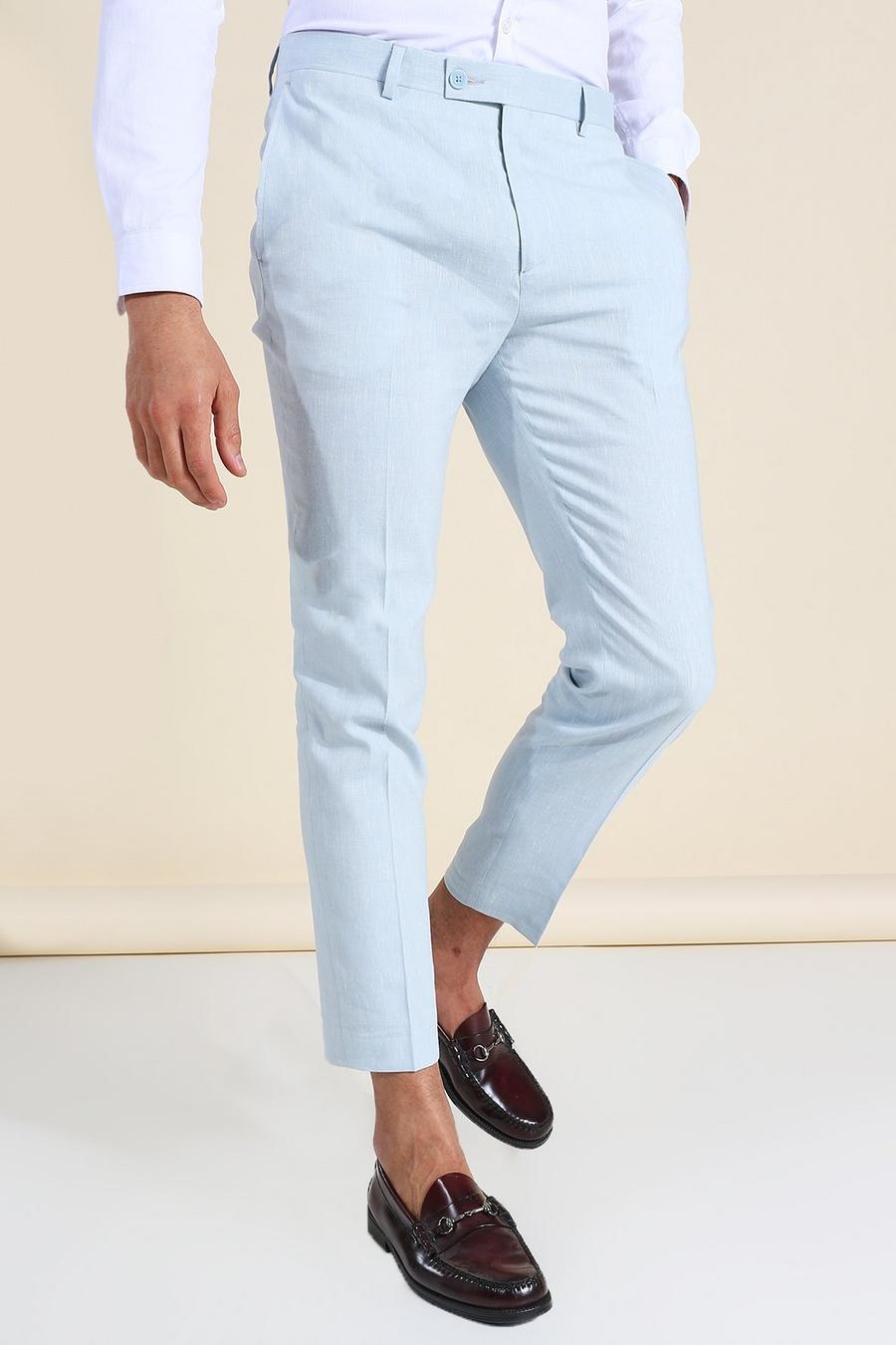 Blue Linen Skinny Crop Suit Pants image number 1