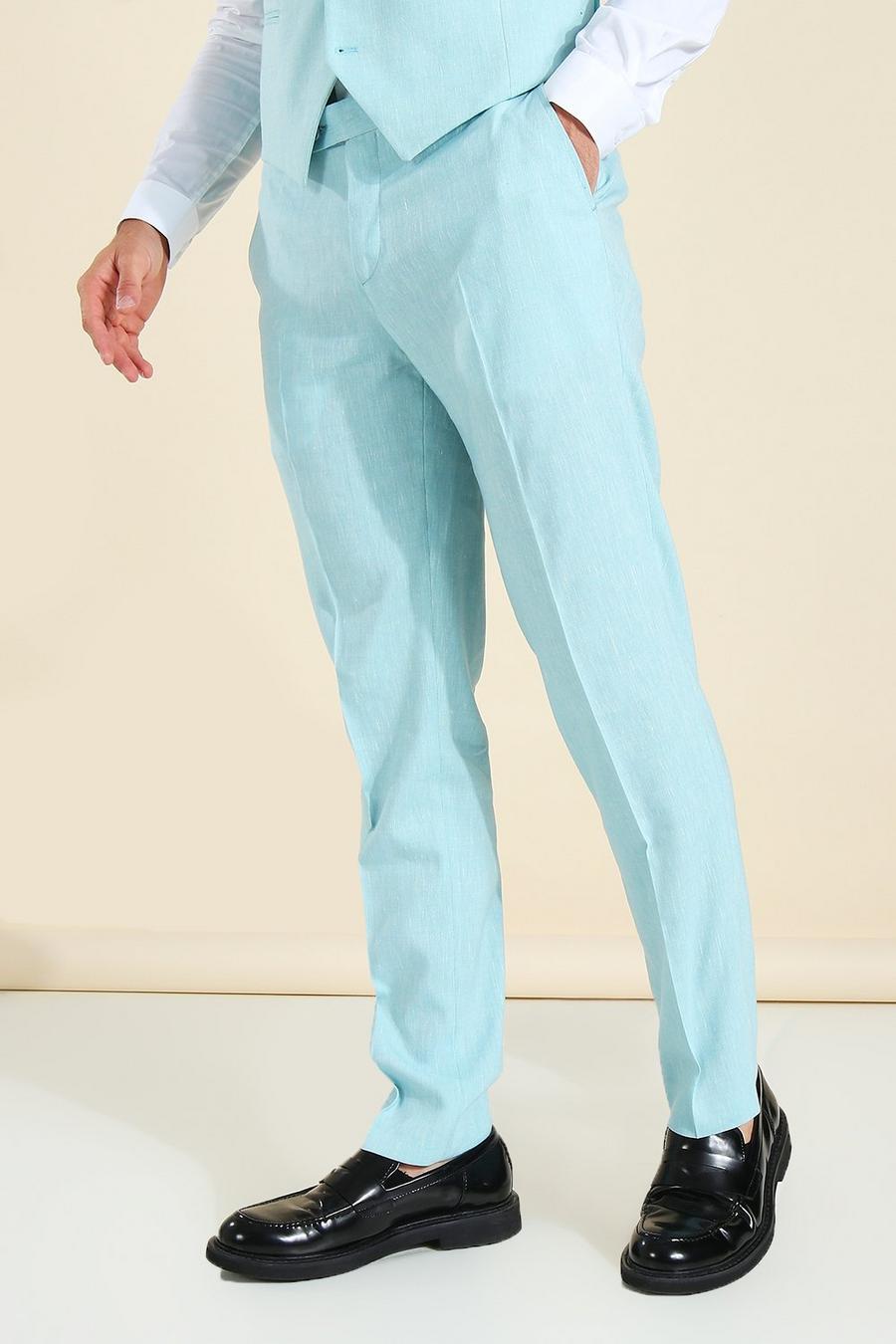 Teal Linen Slim Suit Pants image number 1