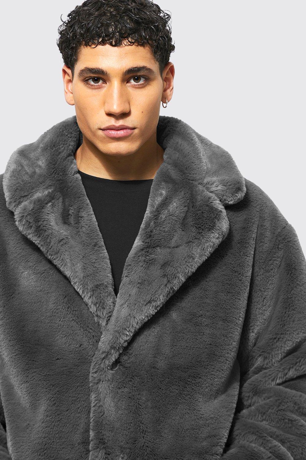 charcoal grey faux fur coat