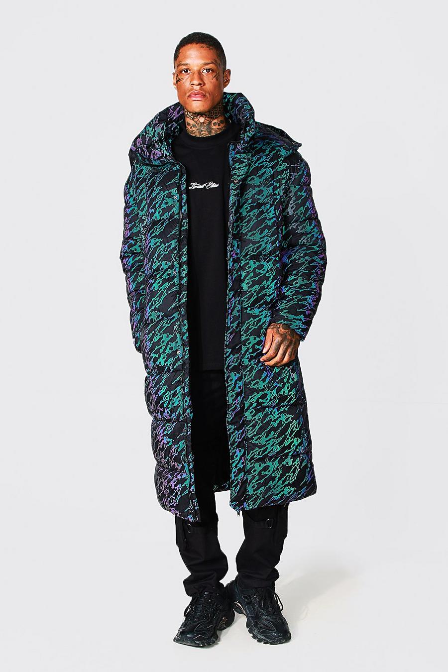 Charcoal Reflective Abstract Camo Longline Puffer image number 1