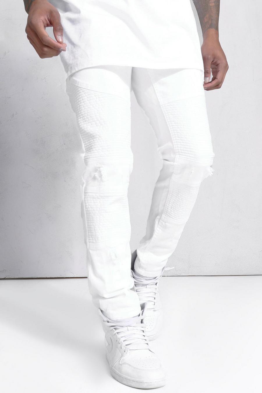 White Skinny Stretch Biker Jean With Distressing image number 1