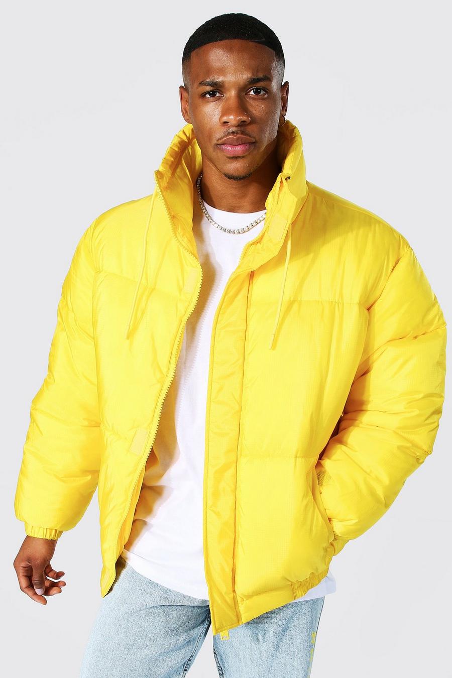 Mustard Ripstop Funnel Neck Boxy Puffer image number 1