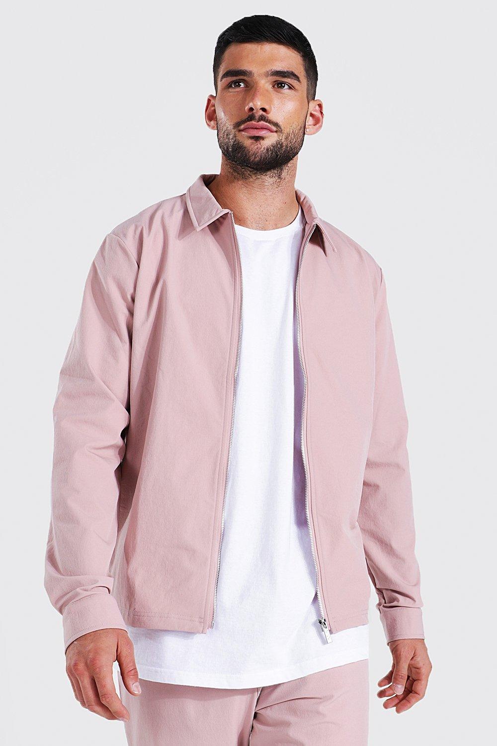 Pale pink جاكيت هارينجتون بتفصيلة أنيقة مع سحاب