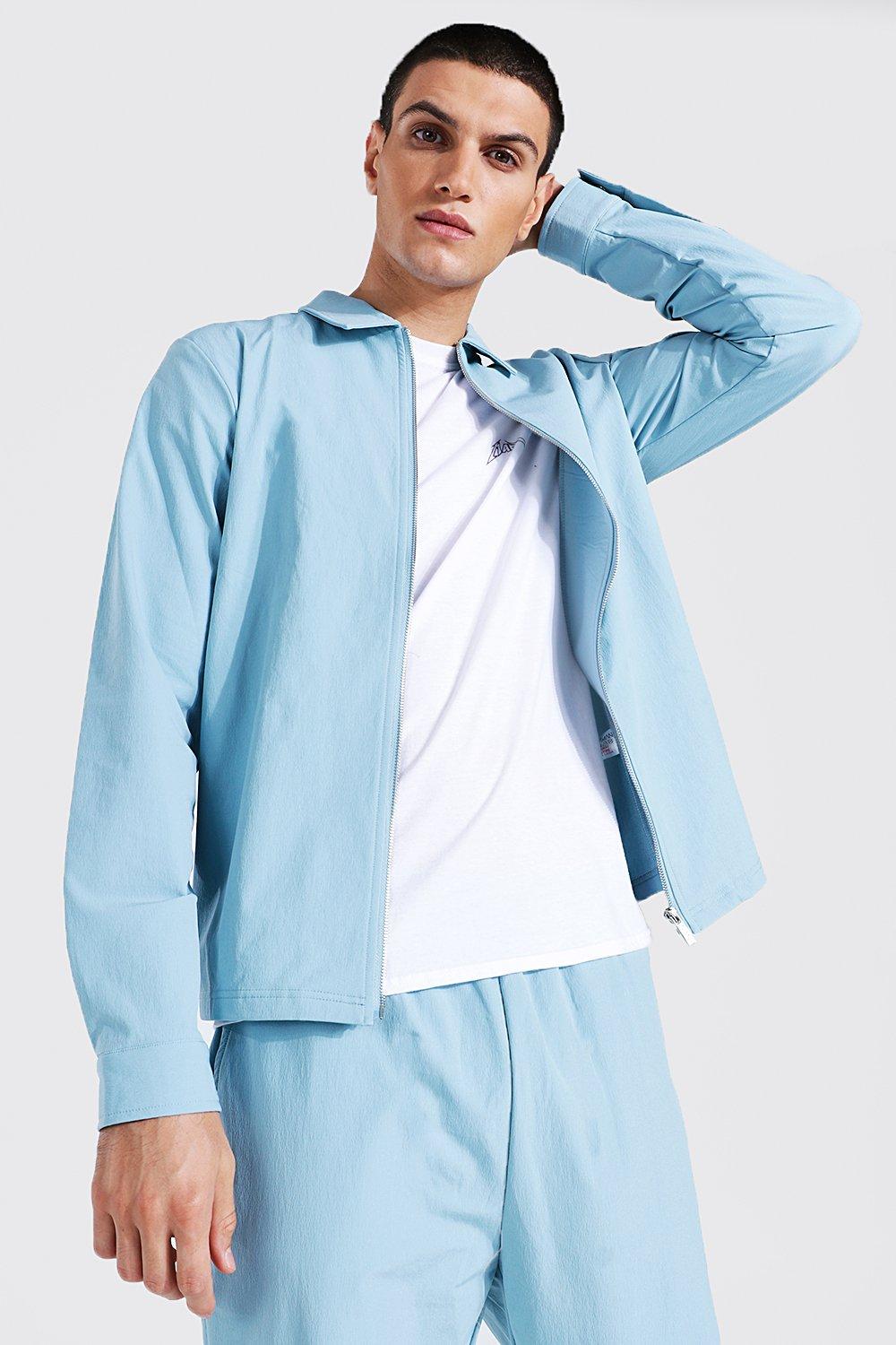 Pale blue جاكيت هارينجتون بتفصيلة أنيقة مع سحاب