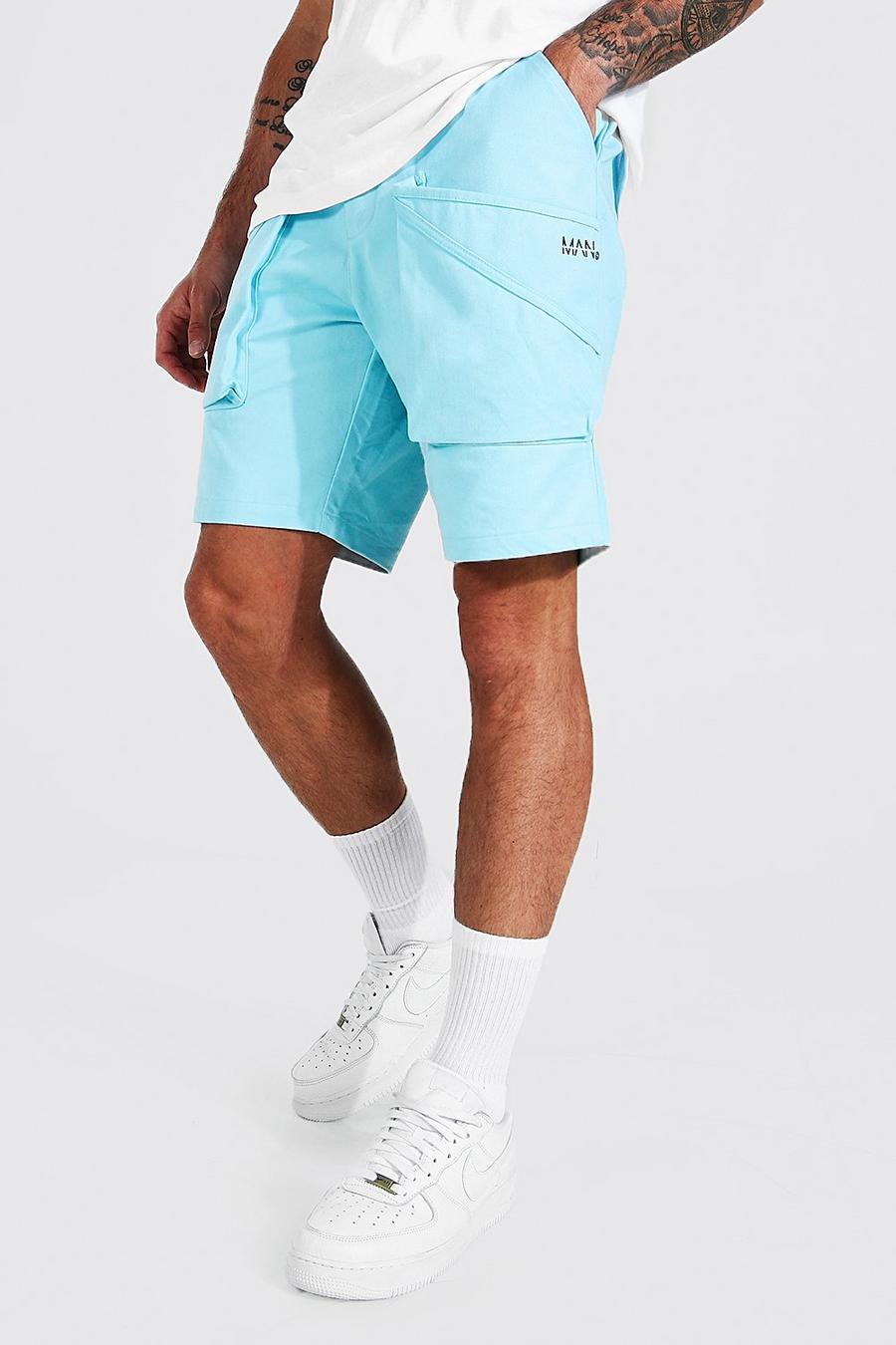 Pastel blue Man Relaxed 3d Pocket Cargo Short image number 1