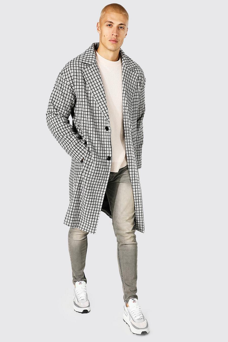 Grey Mini Grid Check Single Breasted Overcoat