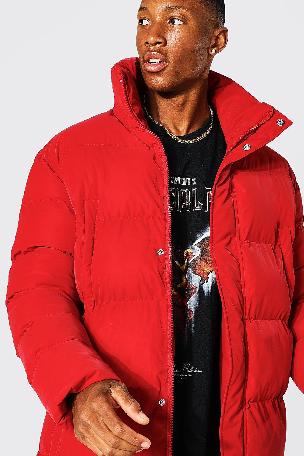 Red longline cheap puffer coat