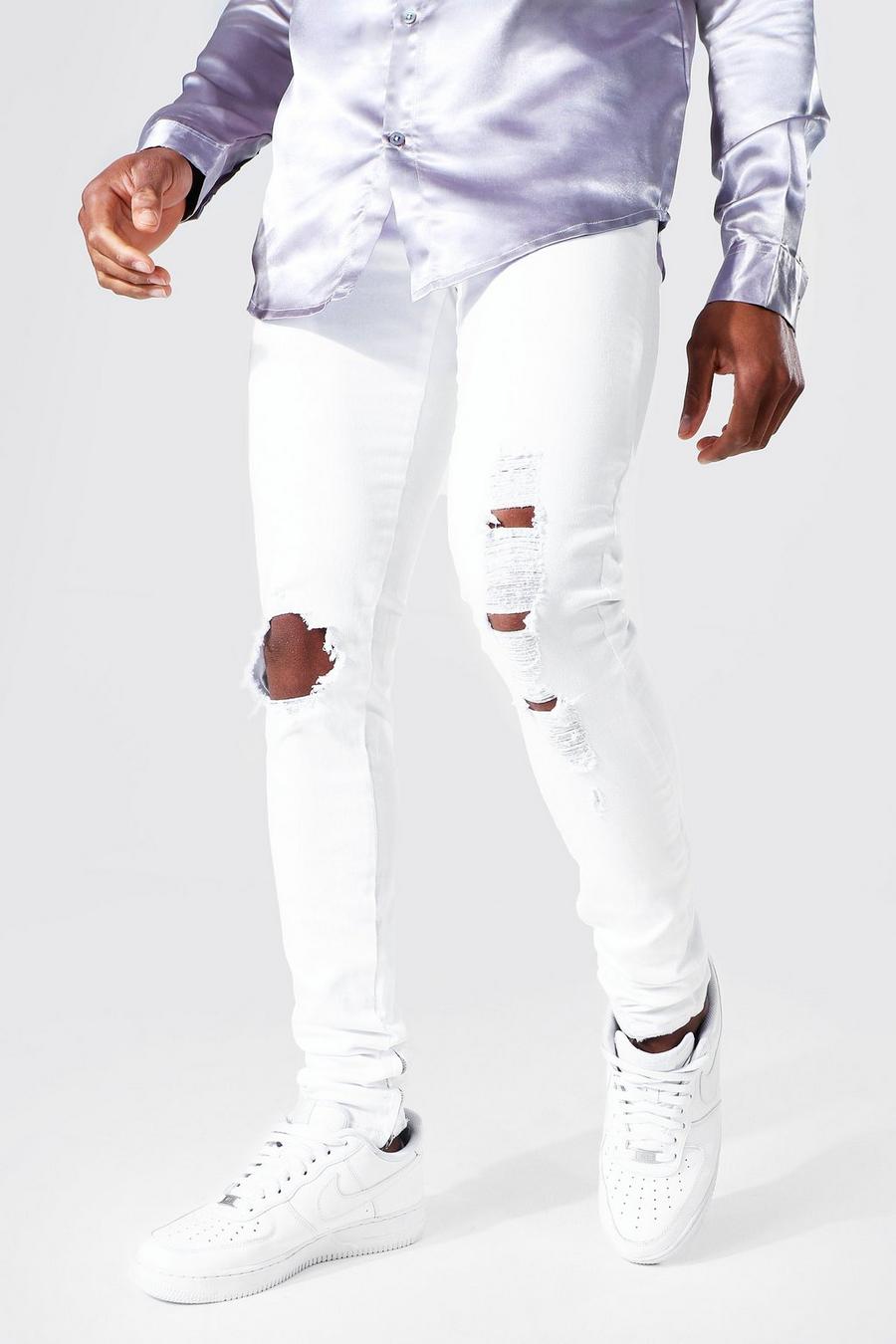 White Skinny Stacked Busted Knee Distressed Jean image number 1