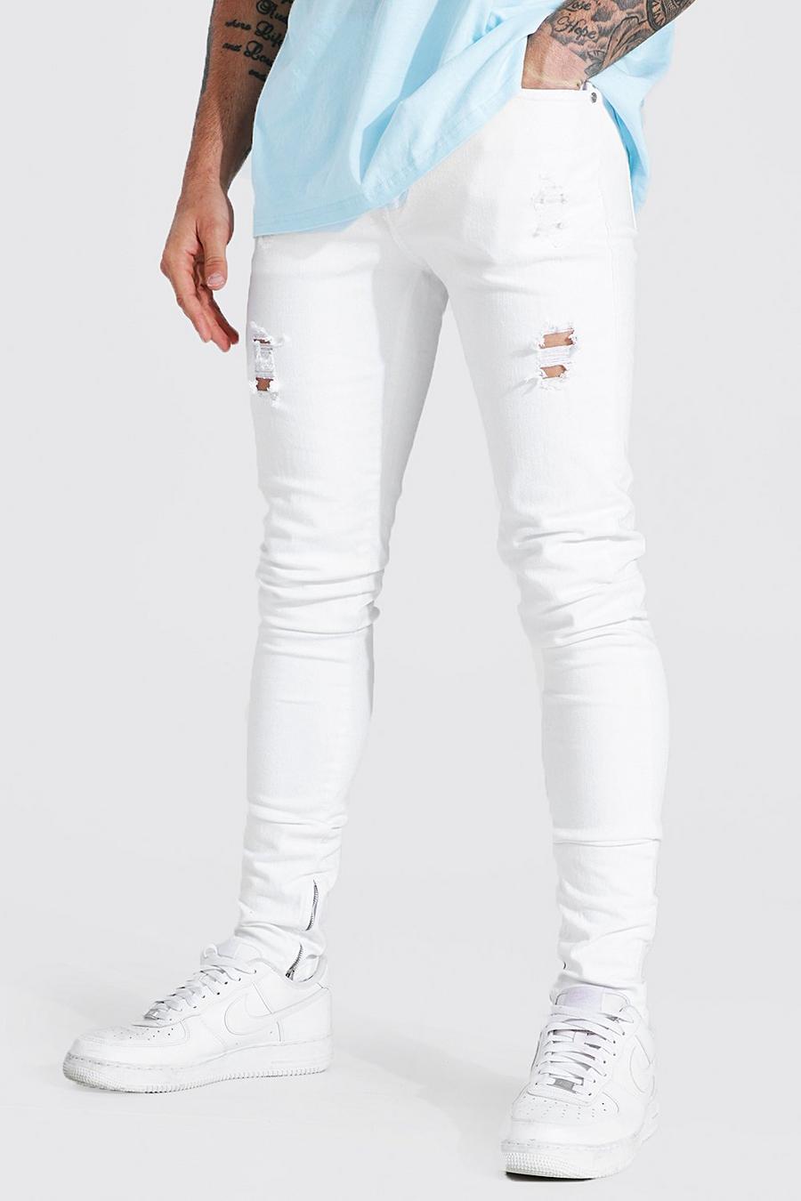 White Skinny Stretch Stacked Distressed Jean image number 1